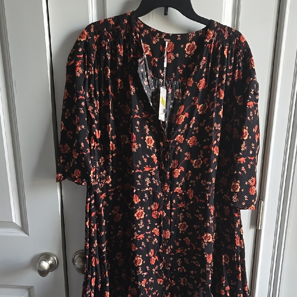Floral Black and Red Dress